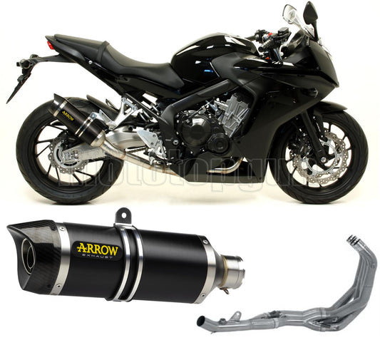 SCARICO OMOLOGATO CATALIZZATO DIAMETRO 60 ARROW THUNDER IN ALLUMINIO NERO CON FONDELLO IN CARBY COMPATIBILE CON HONDA CBR 650 F 14/18