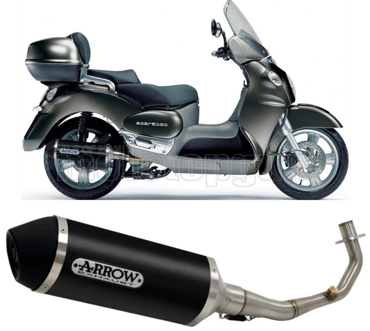 SCARICO OMOLOGATO ARROW URBAN IN ALLUMINIO NERO CON FONDELLO IN INOX NERO COMPATIBILE CON APRILIA SCARABEO 500 03/06
