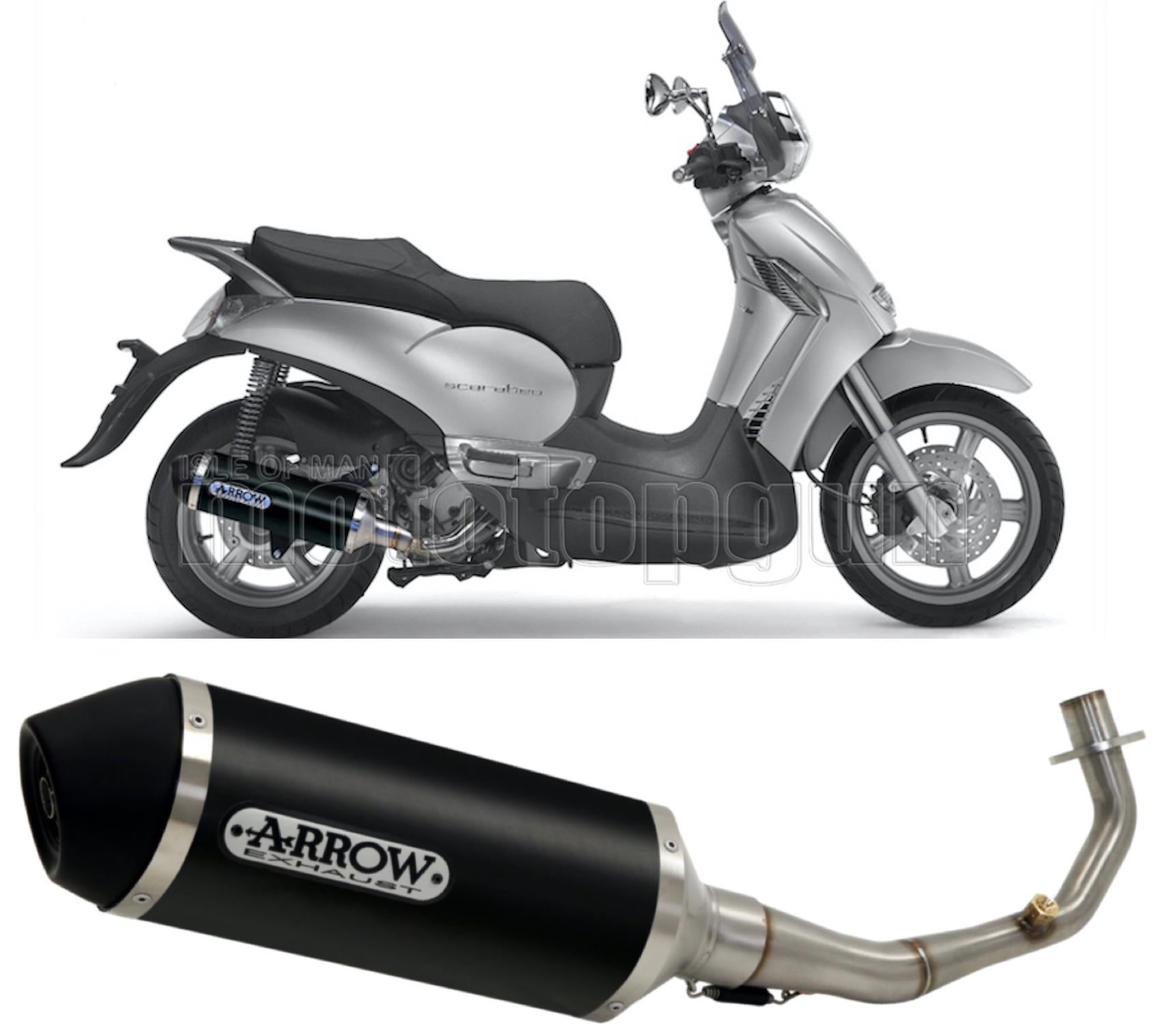 SCARICO OMOLOGATO ARROW URBAN IN ALLUMINIO NERO CON FONDELLO IN INOX NERO COMPATIBILE CON APRILIA SCARABEO 500 07/12