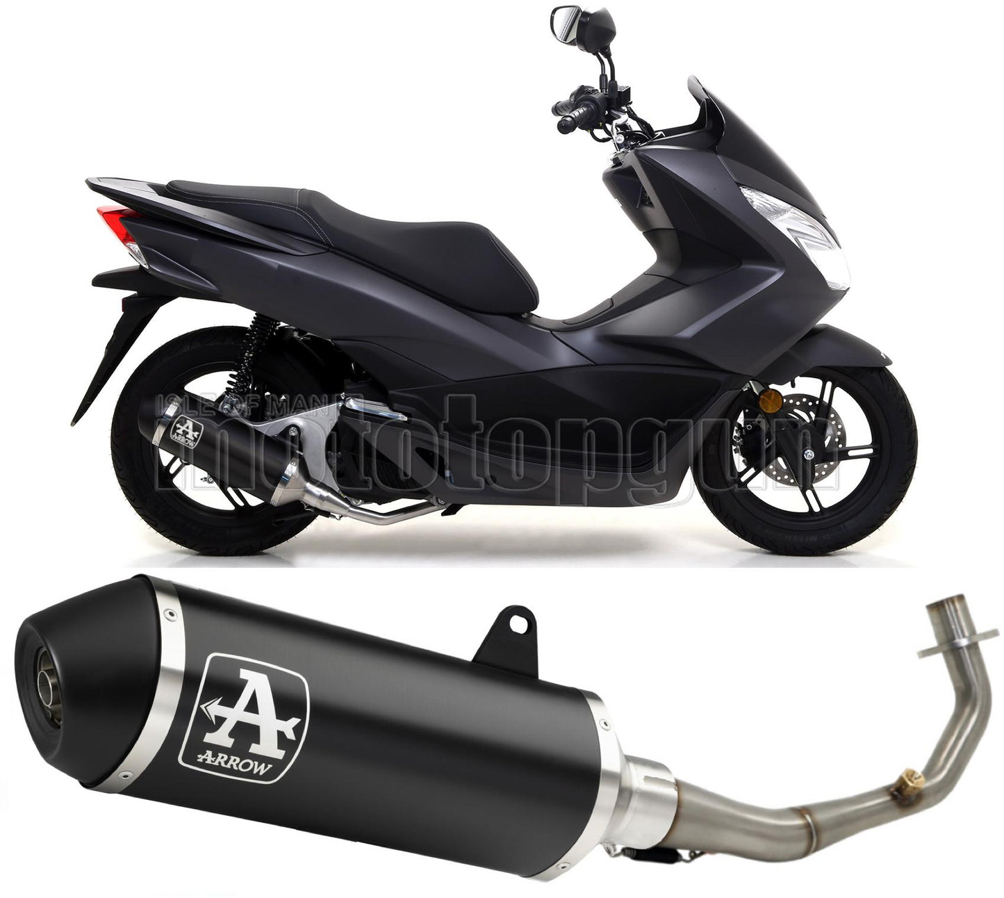 RACCORDO CATALIZZATO ARROW URBAN IN ALLUMINIO NERO CON FONDELLO IN INOX NERO COMPATIBILE CON HONDA PCX 125 12/16