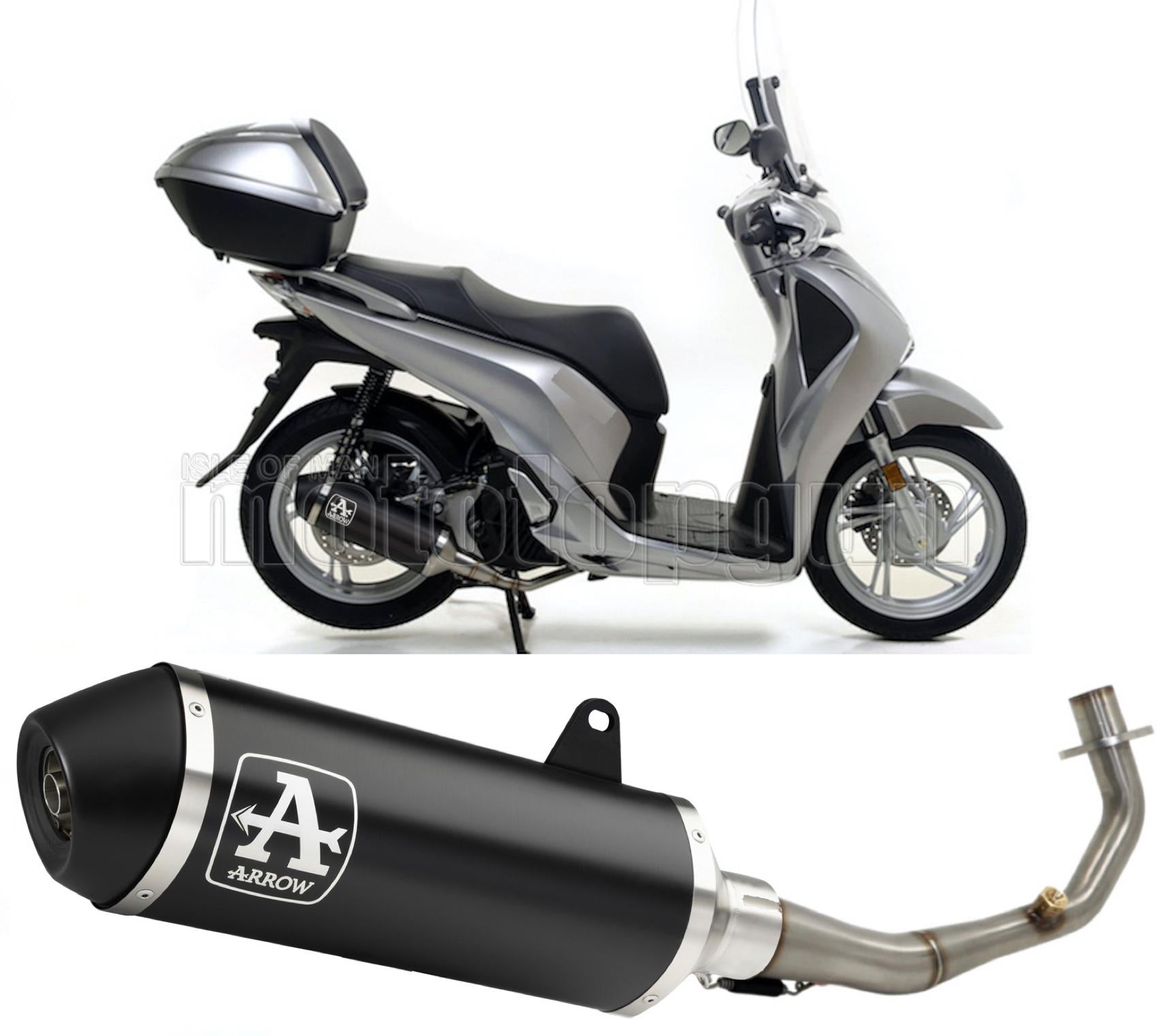 RACCORDO CATALIZZATO ARROW URBAN IN ALLUMINIO NERO CON FONDELLO IN INOX NERO COMPATIBILE CON HONDA SH 125 I 17/19