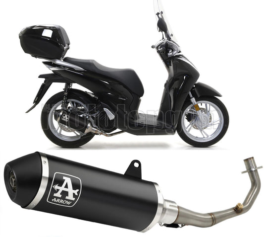 RACCORDO OPEN ARROW URBAN IN ALLUMINIO NERO CON FONDELLO IN INOX NERO COMPATIBILE CON HONDA SH 125 I 20/23