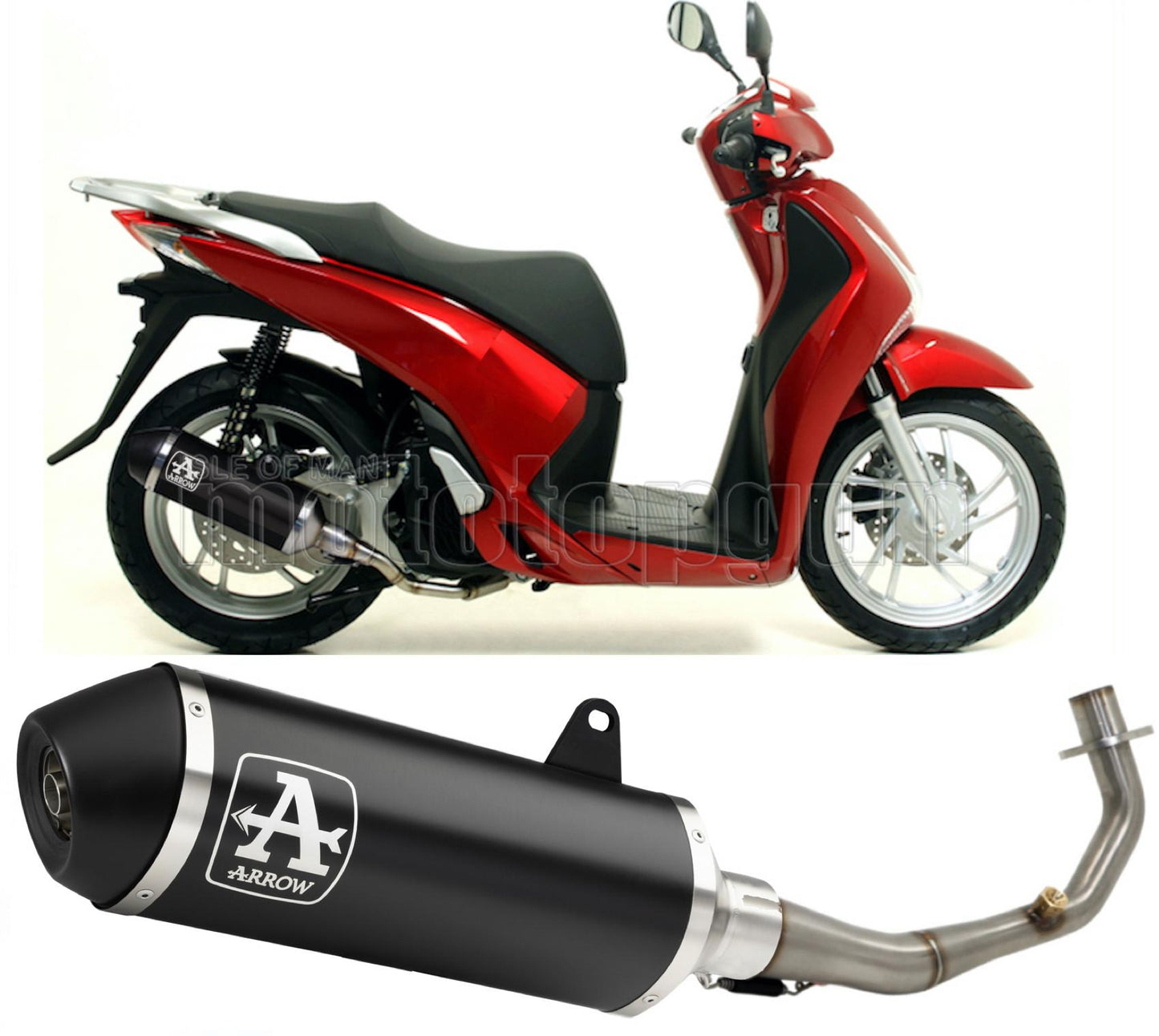 RACCORDO CATALIZZATO DIAMETRO 60 ARROW URBAN IN ALLUMINIO NERO CON FONDELLO IN INOX NERO COMPATIBILE CON HONDA SH 125 I ABS 12/16