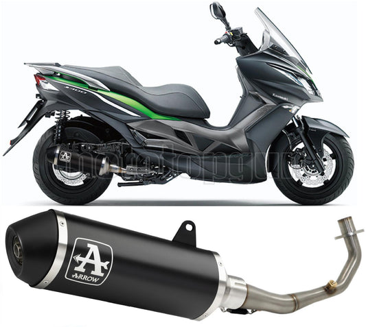 RACCORDO CATALIZZATO ALTO ARROW URBAN IN ALLUMINIO NERO CON FONDELLO IN INOX NERO COMPATIBILE CON KAWASAKI J125 J-125 2016