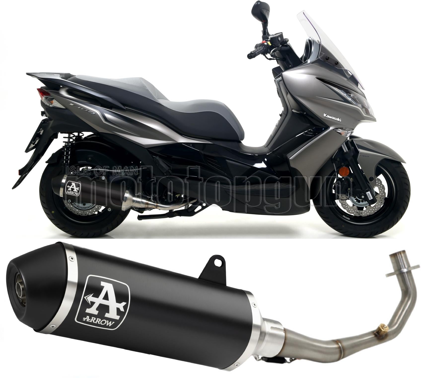 RACCORDO OPEN ARROW URBAN IN ALLUMINIO NERO CON FONDELLO IN INOX NERO COMPATIBILE CON KAWASAKI J300 J-300 17/20