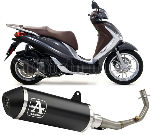 RACCORDO CATALIZZATO ARROW URBAN IN ALLUMINIO NERO CON FONDELLO IN INOX NERO COMPATIBILE CON PIAGGIO MEDLEY 125 16/19