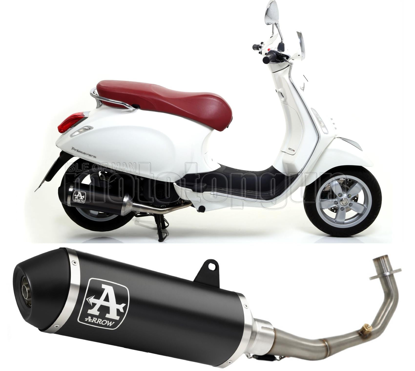 COLLETTORE ARROW URBAN IN ALLUMINIO NERO CON FONDELLO IN INOX NERO COMPATIBILE CON PIAGGIO VESPA PRIMAVERA 125 14/16