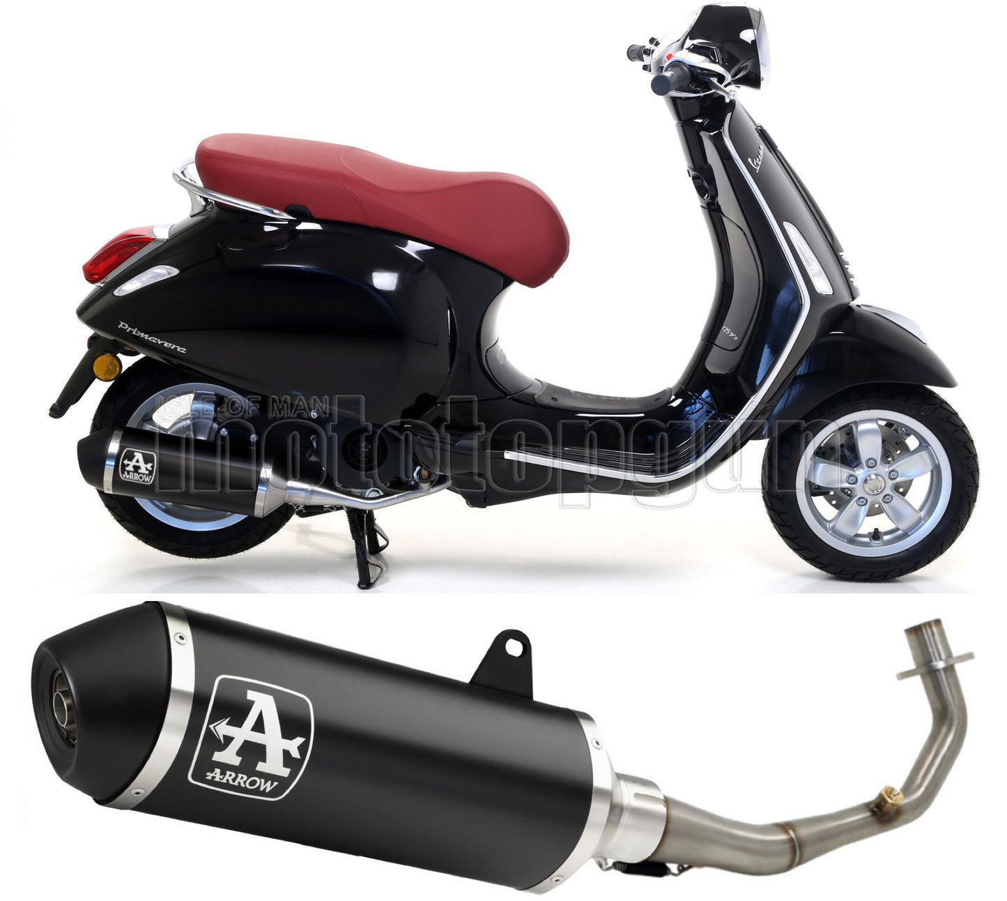 COLLETTORE ARROW URBAN IN ALLUMINIO NERO CON FONDELLO IN INOX NERO COMPATIBILE CON PIAGGIO VESPA PRIMAVERA 150 14/16