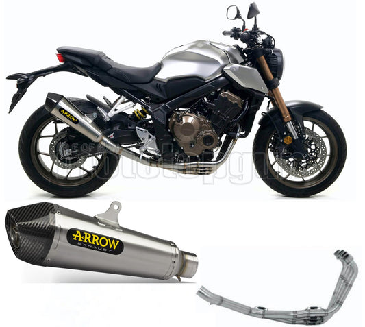 SCARICO OMOLOGATO OPEN DOPPIO TERMINALE ARROW X-KONE IN NICHROM CON FONDELLO IN CARBY COMPATIBILE CON HONDA CB 650 R 19/22