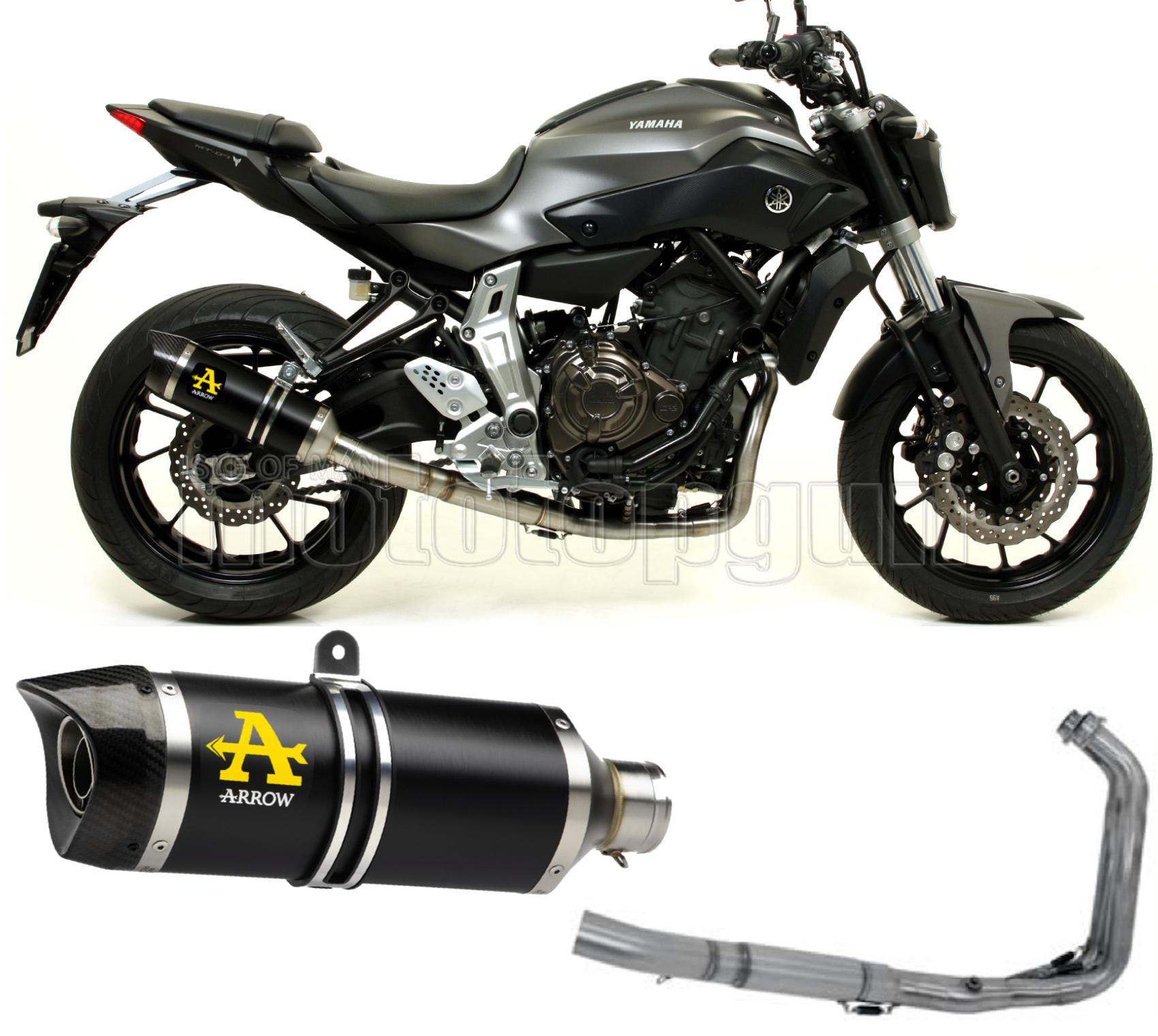 SCARICO COMPLETO OMOLOGATO OPEN ARROW THUNDER IN ALLUMINIO NERO CON FONDELLO IN CARBY COMPATIBILE CON YAMAHA MT07 MT-07 14/20