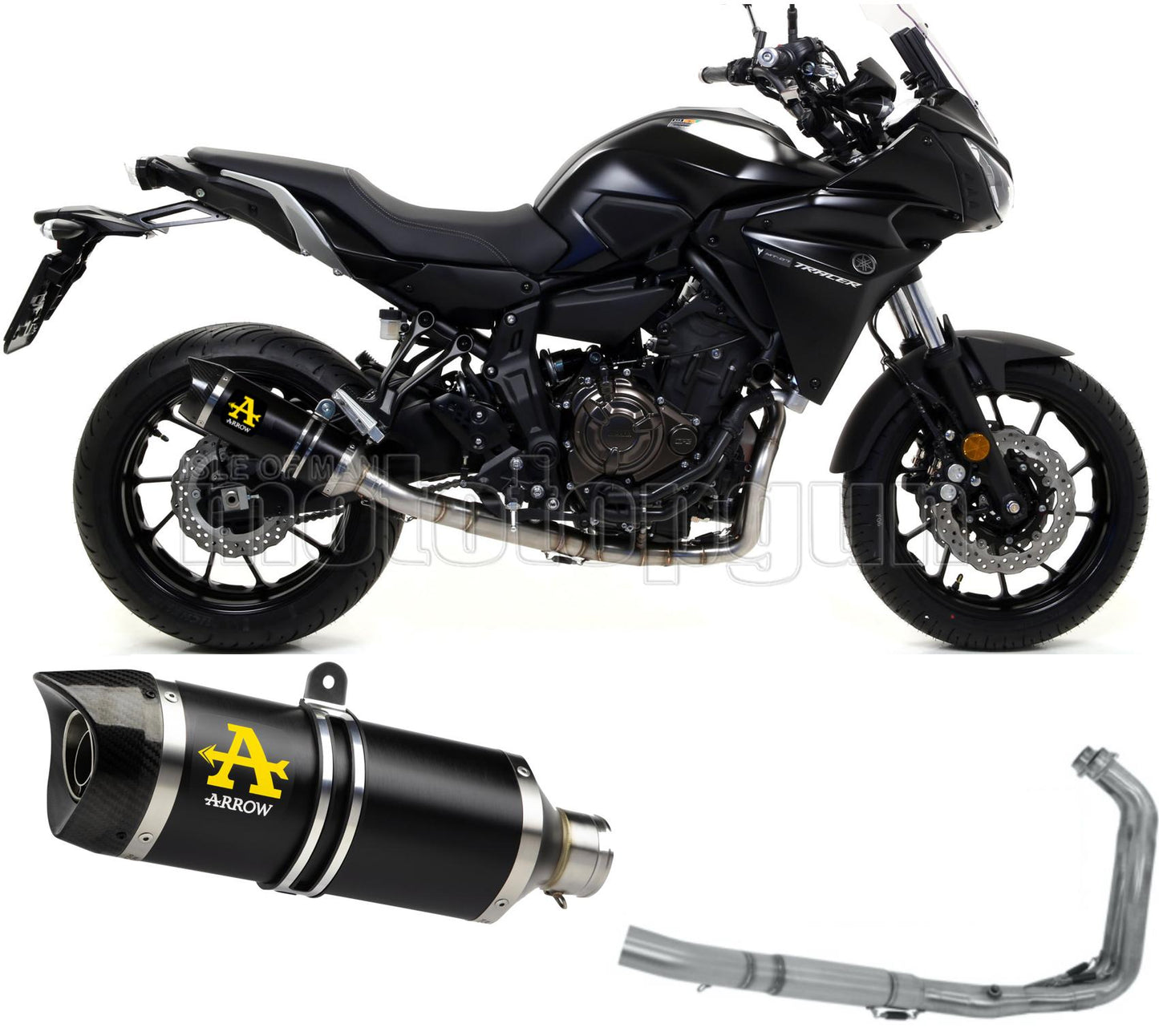 SCARICO COMPLETO OMOLOGATO OPEN ARROW THUNDER IN ALLUMINIO NERO CON FONDELLO IN CARBY COMPATIBILE CON YAMAHA TRACER 700 16/19