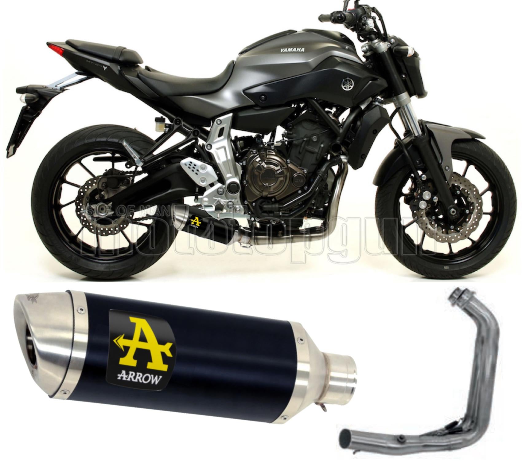 SCARICO COMPLETO OMOLOGATO OPEN ARROW THUNDER IN ALLUMINIO NERO CON FONDELLO IN INOX COMPATIBILE CON YAMAHA MT07 MT-07 14/20