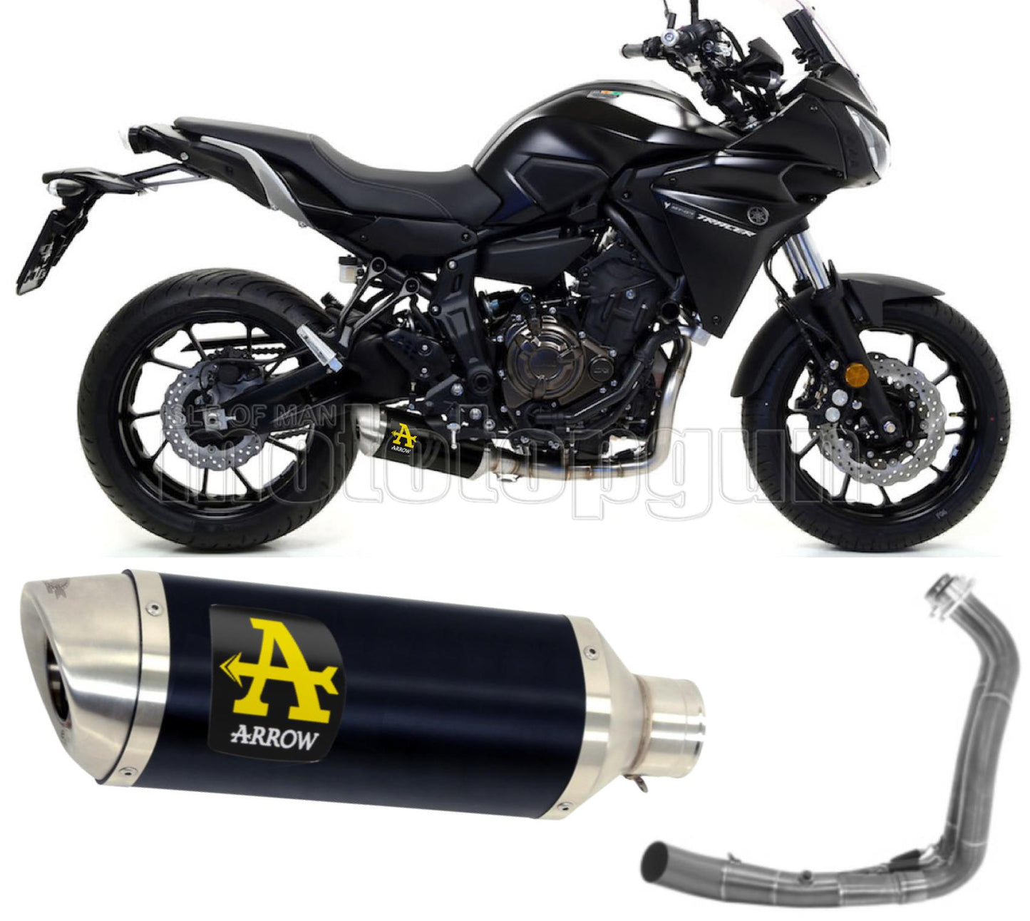 SCARICO COMPLETO OMOLOGATO OPEN ARROW THUNDER IN ALLUMINIO NERO CON FONDELLO IN INOX COMPATIBILE CON YAMAHA TRACER 700 16/19