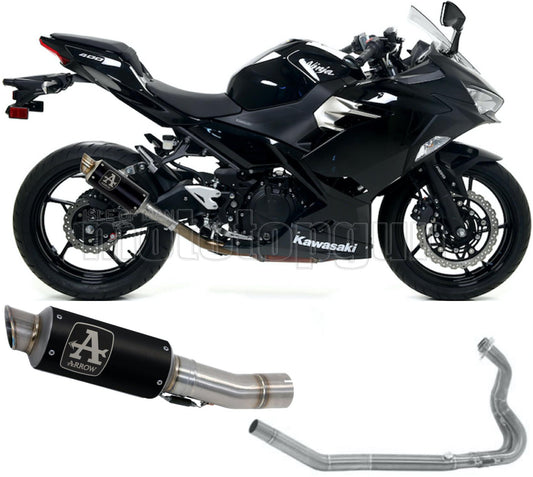 SCARICO COMPLETO OMOLOGATO CATALIZZATO ARROW GP2 GP-2 IN NICHROM NERO CON FONDELLO IN INOX COMPATIBILE CON KAWASAKI NINJA 400 18/21