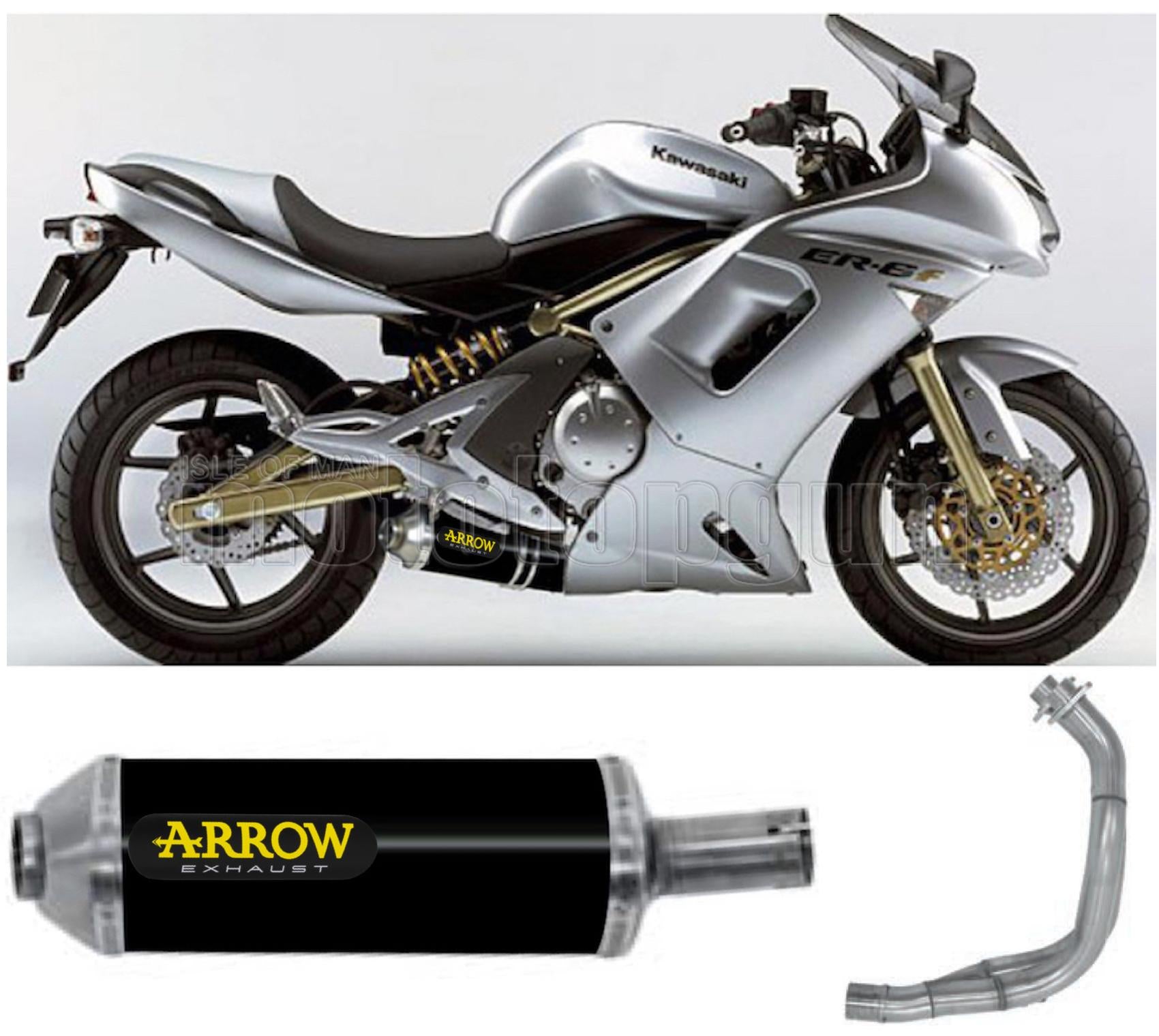 SCARICO COMPLETO OMOLOGATO OPEN BASSO ARROW MAXI RACE-TECH IN ALLUMINIO NERO CON FONDELLO IN INOX COMPATIBILE CON KAWASAKI ER6F ER-6F 05/11