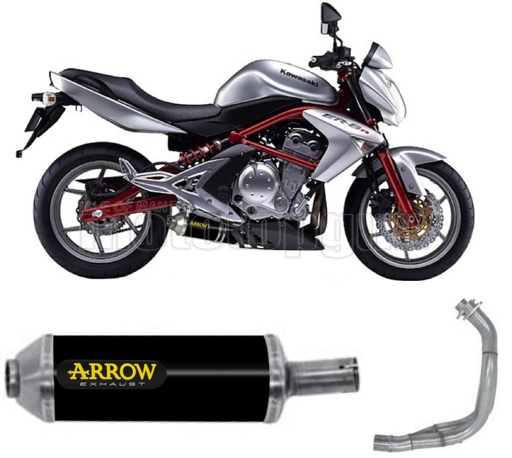 SCARICO COMPLETO OMOLOGATO OPEN BASSO ARROW MAXI RACE-TECH IN ALLUMINIO NERO CON FONDELLO IN INOX COMPATIBILE CON KAWASAKI ER6N ER-6N 05/11