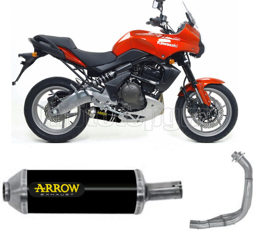 SCARICO COMPLETO OMOLOGATO OPEN BASSO ARROW MAXI RACE-TECH IN ALLUMINIO NERO CON FONDELLO IN INOX COMPATIBILE CON KAWASAKI VERSYS 650 07/14