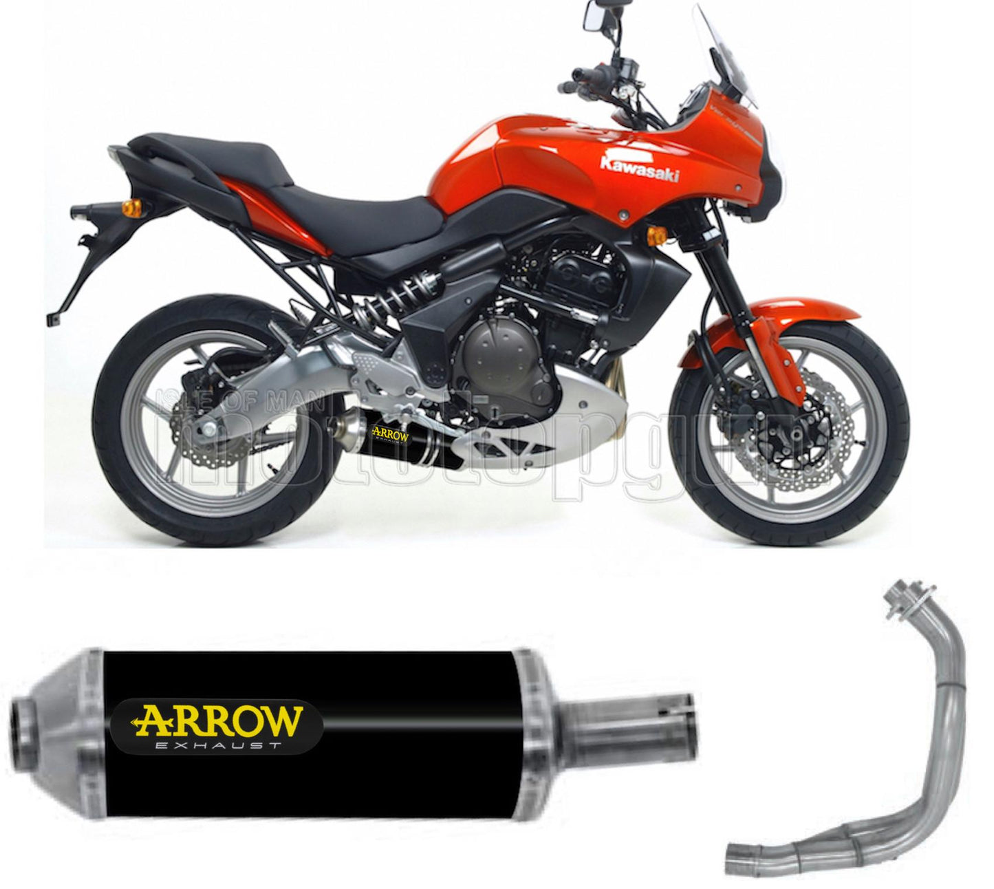 SCARICO COMPLETO OMOLOGATO OPEN BASSO ARROW MAXI RACE-TECH IN ALLUMINIO NERO CON FONDELLO IN INOX COMPATIBILE CON KAWASAKI VERSYS 650 07/14