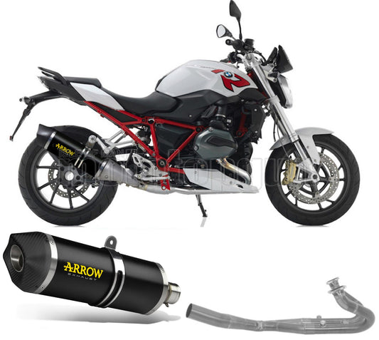 SCARICO OMOLOGATO CATALIZZATO ARROW MAXI RACE-TECH IN ALLUMINIO NERO CON FONDELLO IN CARBY COMPATIBILE CON BMW R1200 R-1200 R 15/16