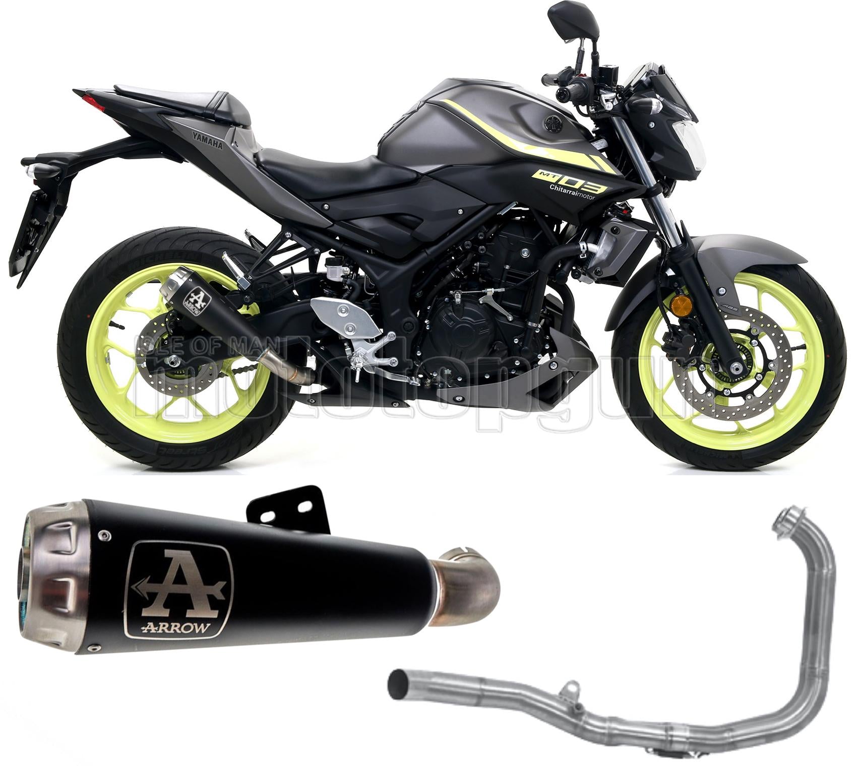 SCARICO OMOLOGATO CATALIZZATO ARROW PRO-RACE IN NICHROM NERO CON FONDELLO IN INOX COMPATIBILE CON YAMAHA MT03 MT-03 18/19