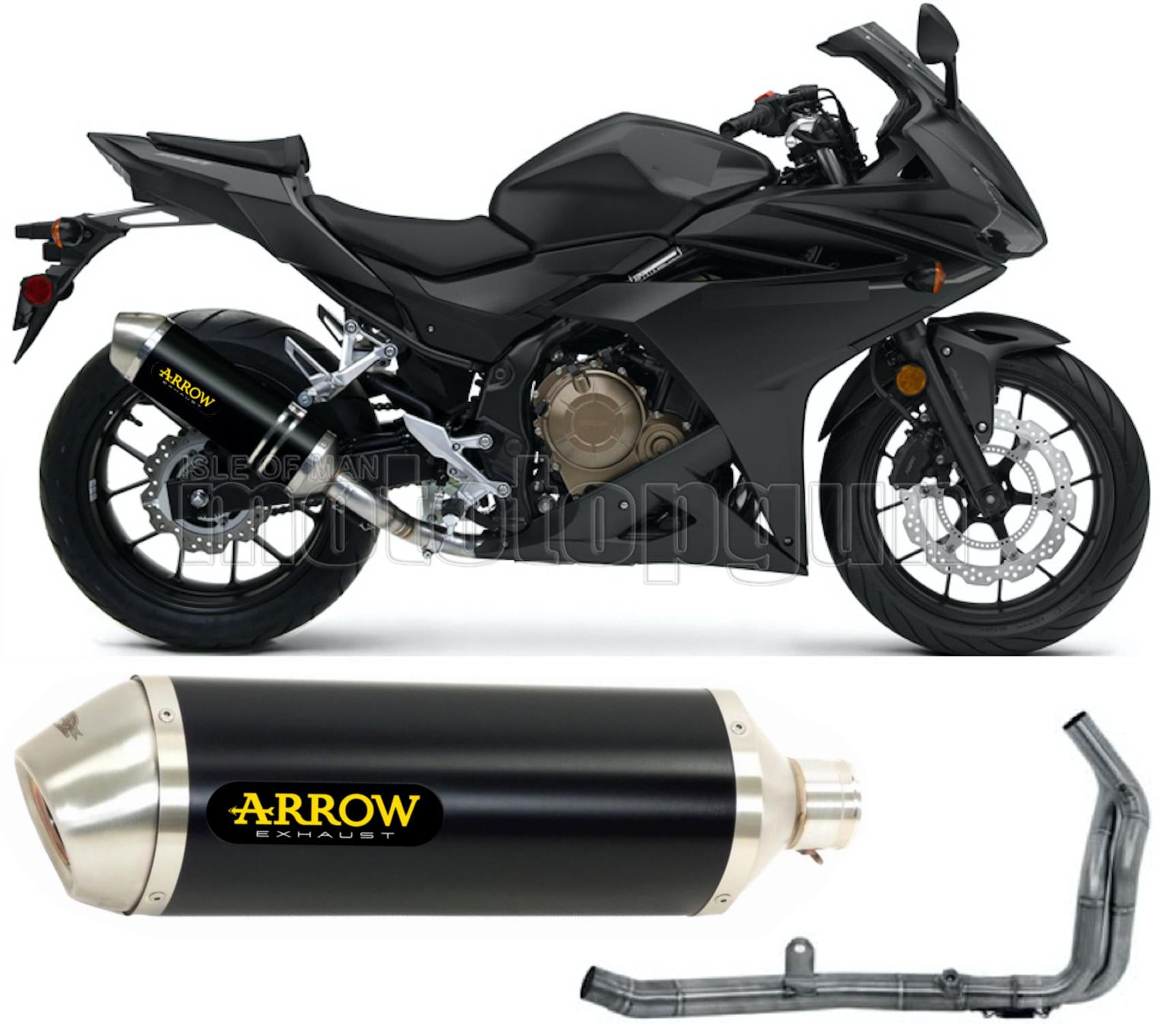 SCARICO OMOLOGATO OPEN ARROW RACE-TECH IN ALLUMINIO NERO CON FONDELLO IN INOX COMPATIBILE CON HONDA CBR 500 R 19/20