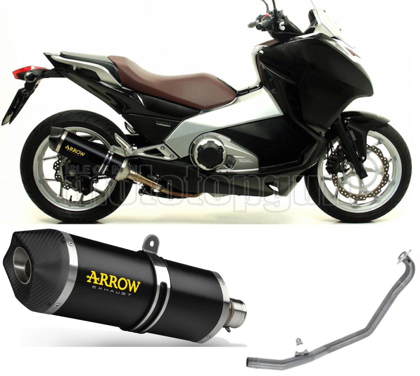 SCARICO COMPLETO OMOLOGATO OPEN ARROW RACE-TECH IN ALLUMINIO NERO CON FONDELLO IN CARBY COMPATIBILE CON HONDA INTEGRA 700 12/13