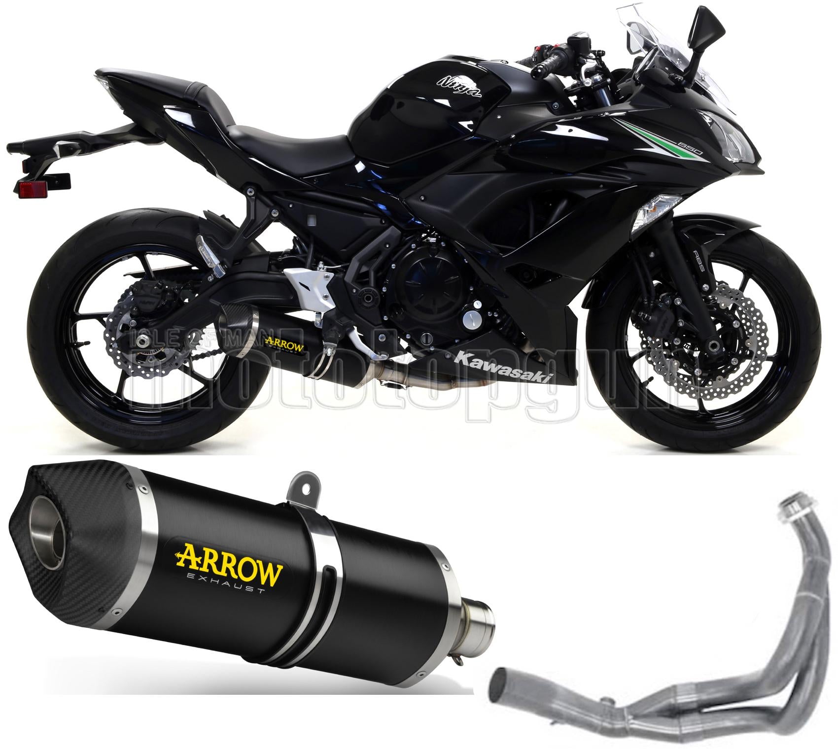 SCARICO OMOLOGATO CATALIZZATO ARROW RACE-TECH IN ALLUMINIO NERO CON FONDELLO IN CARBY COMPATIBILE CON KAWASAKI NINJA 650 17/20