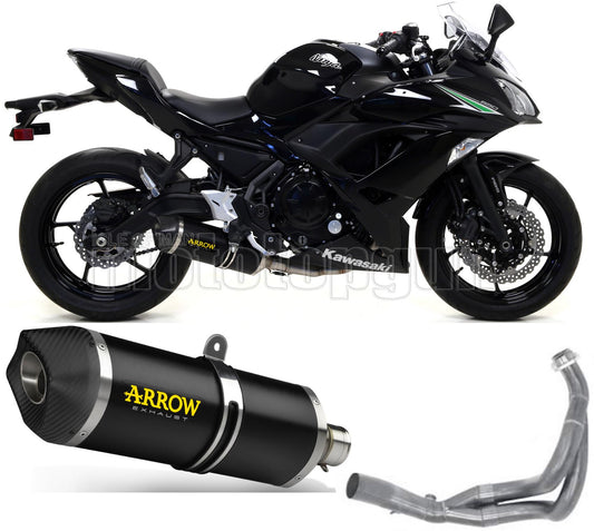 SCARICO OMOLOGATO CATALIZZATO ARROW RACE-TECH IN ALLUMINIO NERO CON FONDELLO IN CARBY COMPATIBILE CON KAWASAKI NINJA 650 17/20