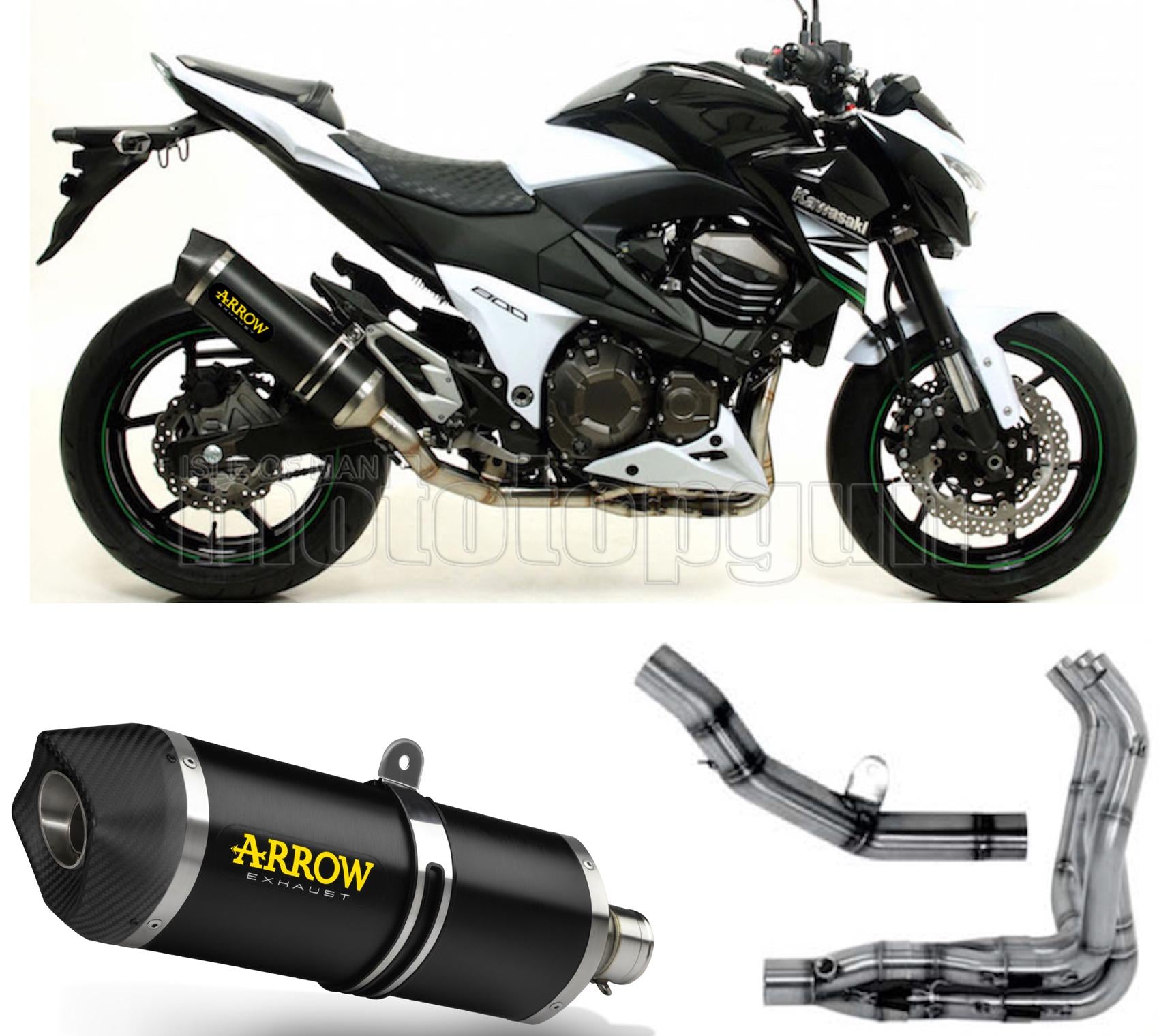 SCARICO COMPLETO OMOLOGATO OPEN ARROW RACE-TECH IN ALLUMINIO NERO CON FONDELLO IN CARBY COMPATIBILE CON KAWASAKI Z800 Z-800 E 13/16
