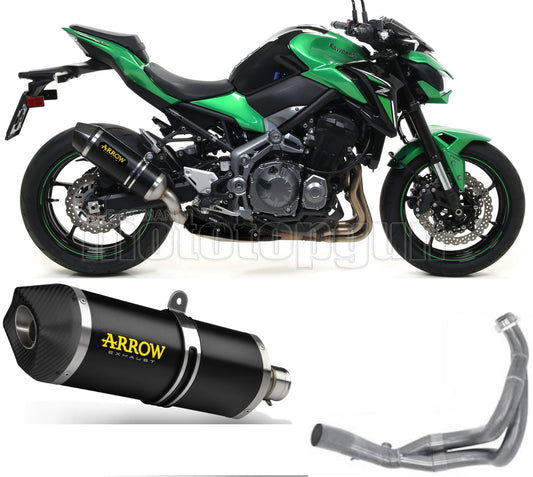 SCARICO OMOLOGATO DOPPIO TERMINALE ARROW RACE-TECH IN ALLUMINIO NERO CON FONDELLO IN CARBY COMPATIBILE CON KAWASAKI Z900 Z-900 A2 19/23