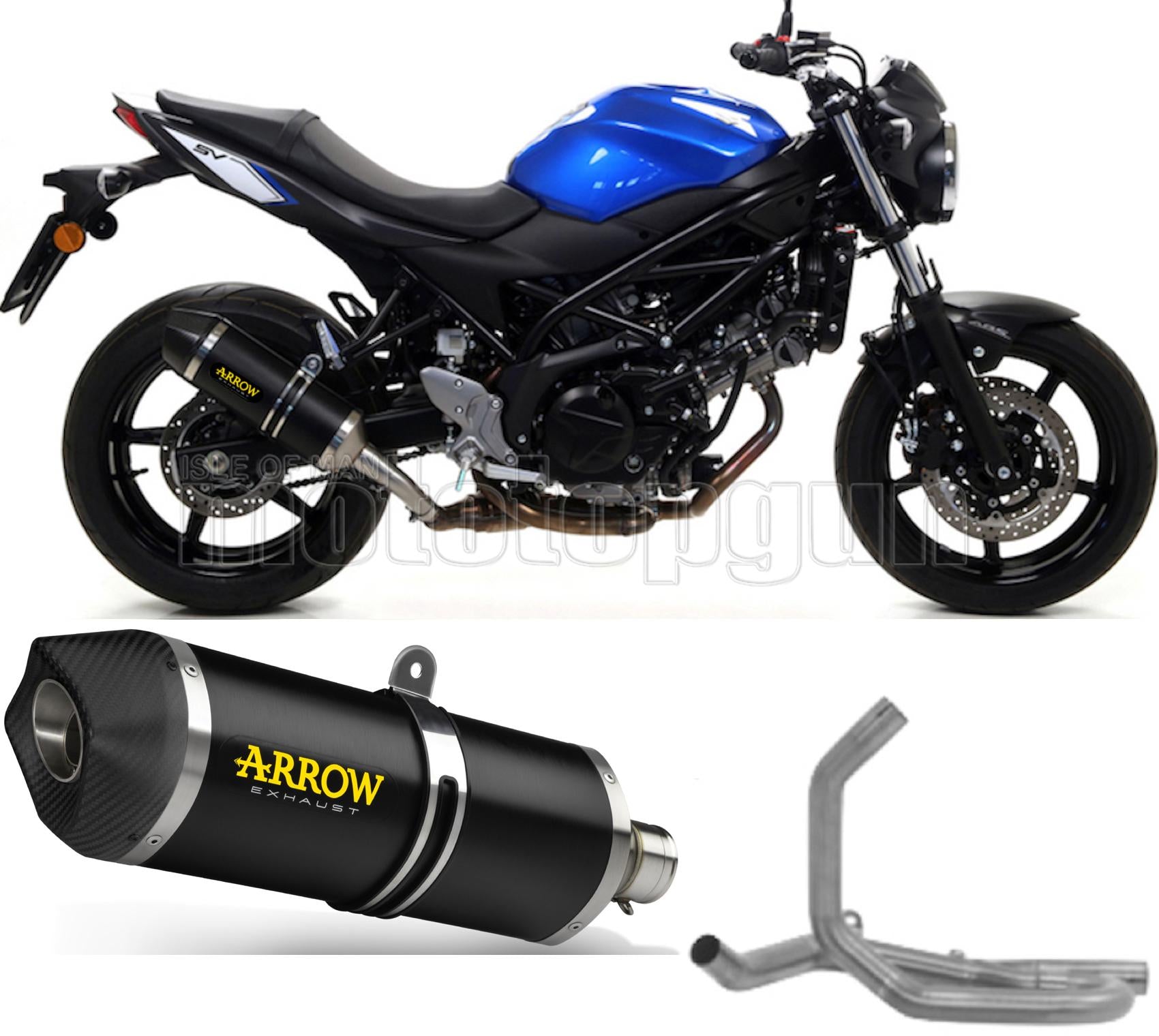 SCARICO OMOLOGATO CATALIZZATO ARROW RACE-TECH IN ALLUMINIO NERO CON FONDELLO IN CARBY COMPATIBILE CON SUZUKI SV 650 16/23