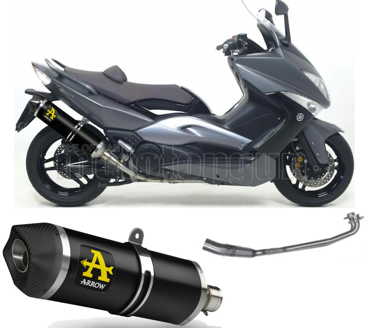 SCARICO OMOLOGATO ARROW RACE-TECH IN ALLUMINIO NERO CON FONDELLO IN CARBY COMPATIBILE CON YAMAHA TMAX T-MAX 500 YP 08/11