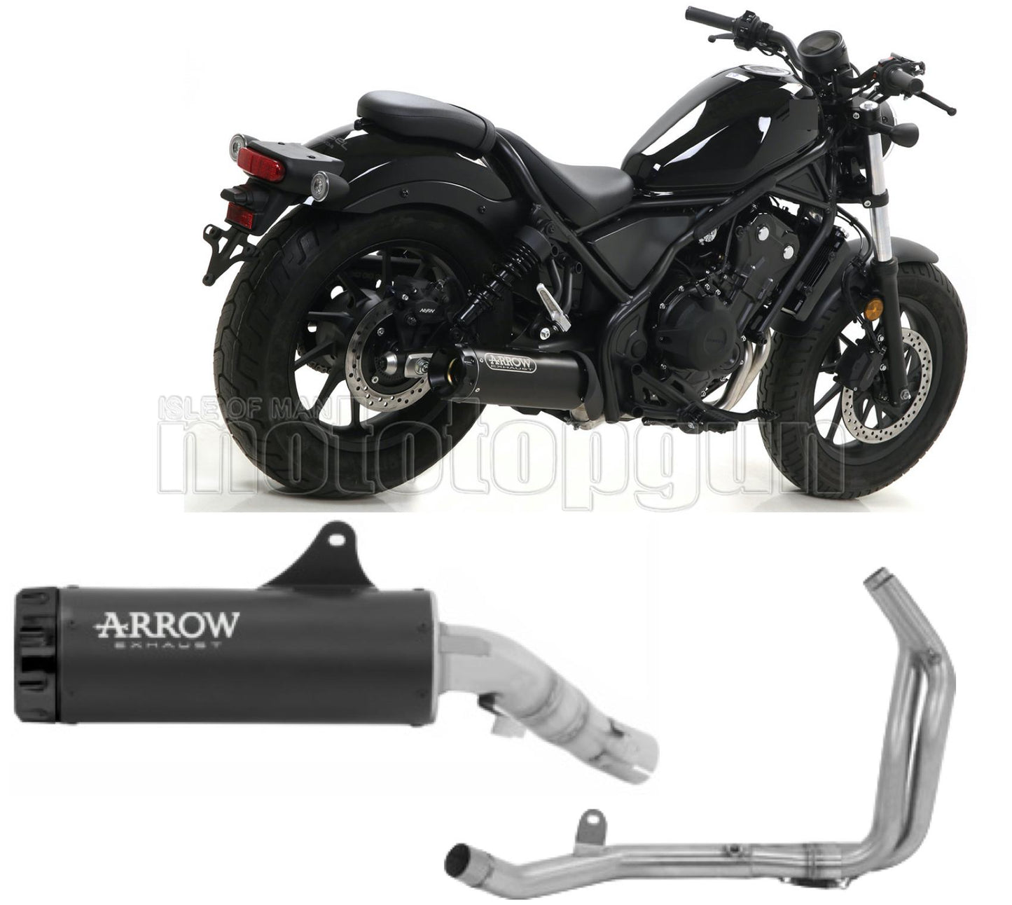 SCARICO RACE ARROW REBEL IN ALLUMINIO NERO CON FONDELLO IN ALLUMINIO NERO COMPATIBILE CON HONDA CMX 500 REBEL 17/22