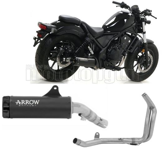SCARICO RACE ARROW REBEL IN ALLUMINIO NERO CON FONDELLO IN ALLUMINIO NERO COMPATIBILE CON HONDA CMX 500 REBEL 17/22