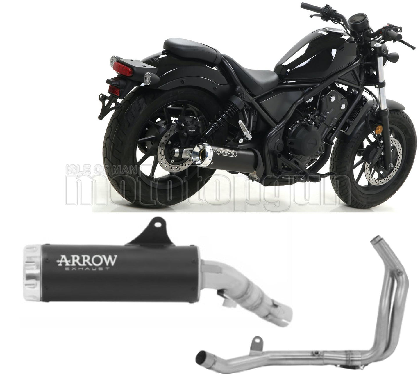 SCARICO RACE ARROW REBEL IN ALLUMINIO NERO CON FONDELLO IN ALLUMINIO COMPATIBILE CON HONDA CMX 500 REBEL 17/22