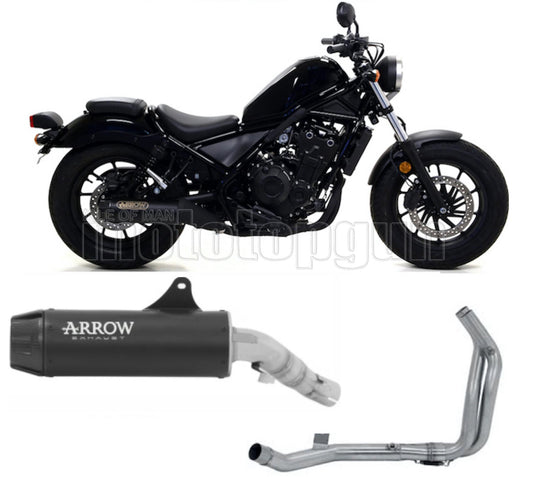 SCARICO RACE ARROW REBEL IN ALLUMINIO NERO CON FONDELLO IN CARBY COMPATIBILE CON HONDA CMX 500 REBEL 17/22