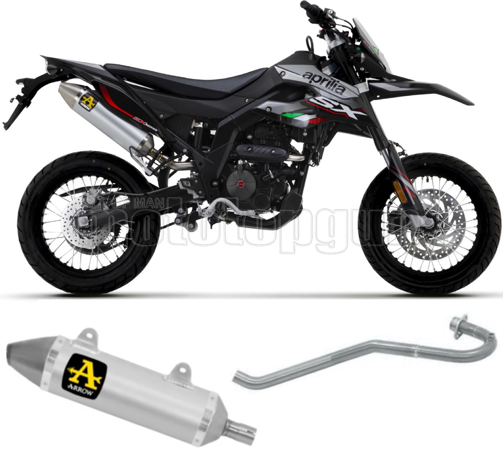 COLLETTORE OPEN ARROW THUNDER IN ALLUMINIO CON FONDELLO IN INOX COMPATIBILE CON APRILIA RX - SX 4T 125 18/20