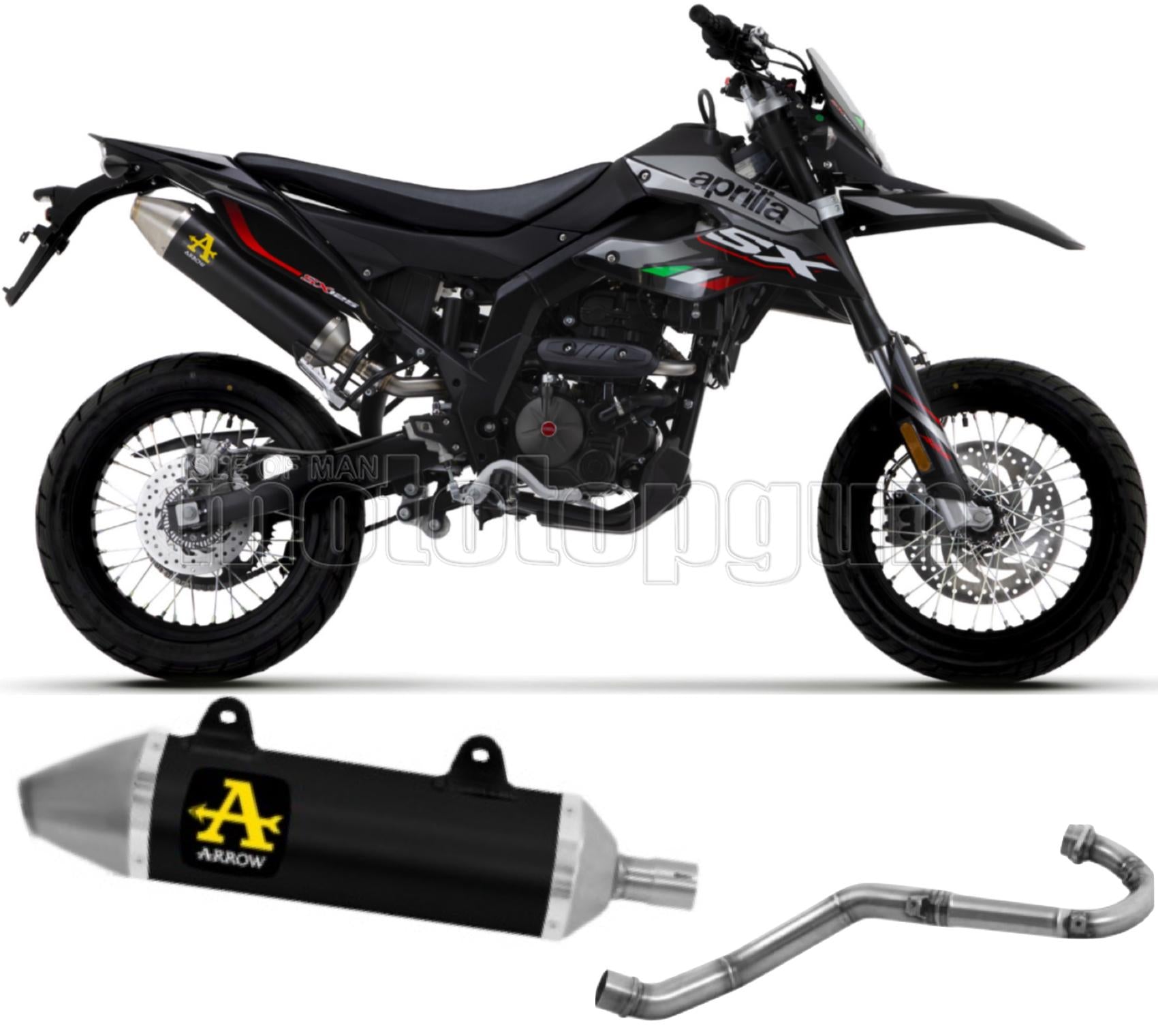 COLLETTORE OPEN ARROW THUNDER IN ALLUMINIO NERO CON FONDELLO IN INOX COMPATIBILE CON APRILIA RX - SX 4T 125 18/20