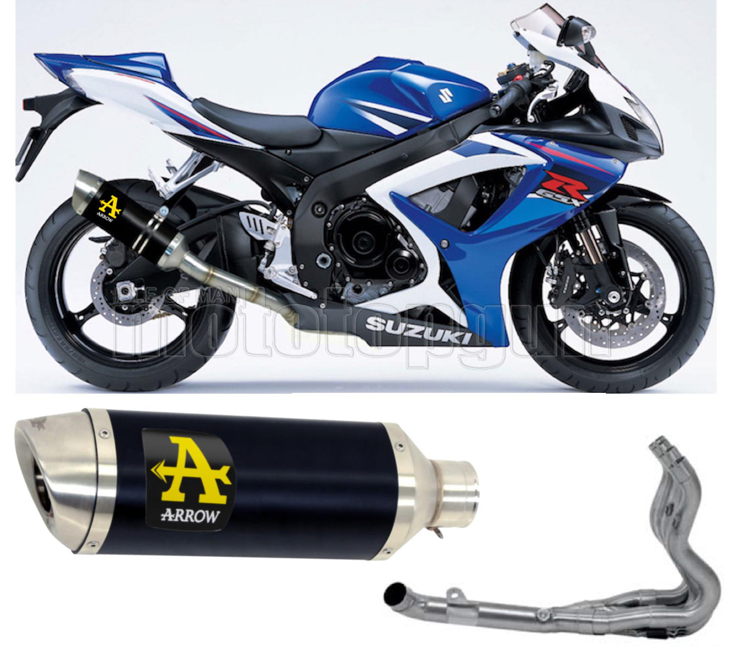 SCARICO COMPLETO OMOLOGATO OPEN DOPPIO TERMINALE ARROW THUNDER IN ALLUMINIO NERO CON FONDELLO IN INOX COMPATIBILE CON SUZUKI GSX-R 600 IE 06/07