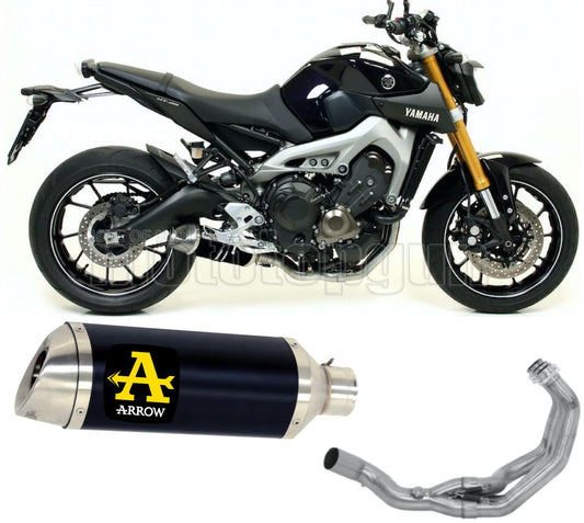 SCARICO COMPLETO OMOLOGATO OPEN ARROW THUNDER IN ALLUMINIO NERO CON FONDELLO IN INOX COMPATIBILE CON YAMAHA MT09 MT-09 13/20