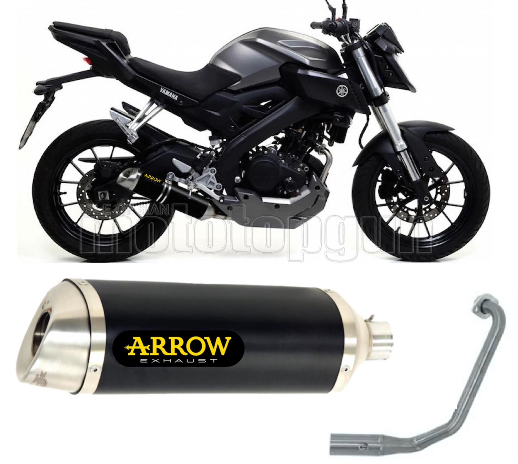 SCARICO OMOLOGATO ARROW THUNDER IN ALLUMINIO NERO CON FONDELLO IN INOX COMPATIBILE CON YAMAHA MT125 MT-125 14/19
