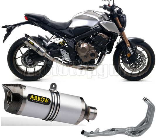 SCARICO OMOLOGATO OPEN DOPPIO TERMINALE ARROW THUNDER IN TITANIO CON FONDELLO IN CARBY COMPATIBILE CON HONDA CB 650 R 19/22