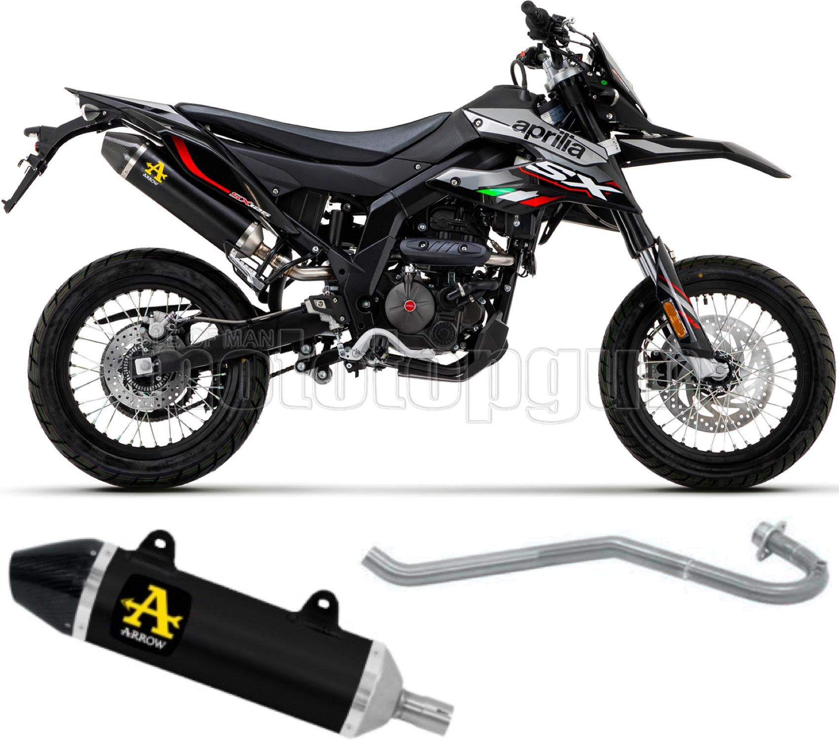 COLLETTORE OPEN ARROW THUNDER IN ALLUMINIO NERO CON FONDELLO IN CARBY COMPATIBILE CON APRILIA RX - SX 4T 125 18/20