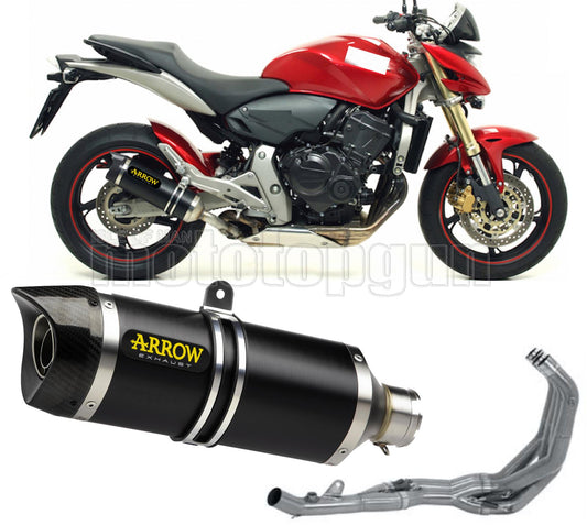 SCARICO COMPLETO OMOLOGATO OPEN ARROW THUNDER IN ALLUMINIO NERO CON FONDELLO IN CARBY COMPATIBILE CON HONDA CB 600 F HORNET 07/13