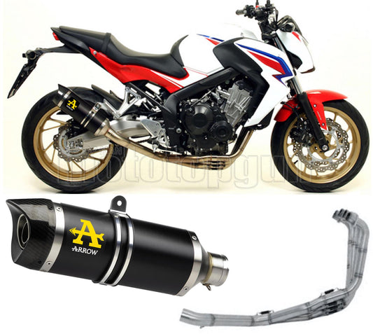 SCARICO OMOLOGATO CATALIZZATO DIAMETRO 60 ARROW THUNDER IN ALLUMINIO NERO CON FONDELLO IN CARBY COMPATIBILE CON HONDA CB 650 F 14/18