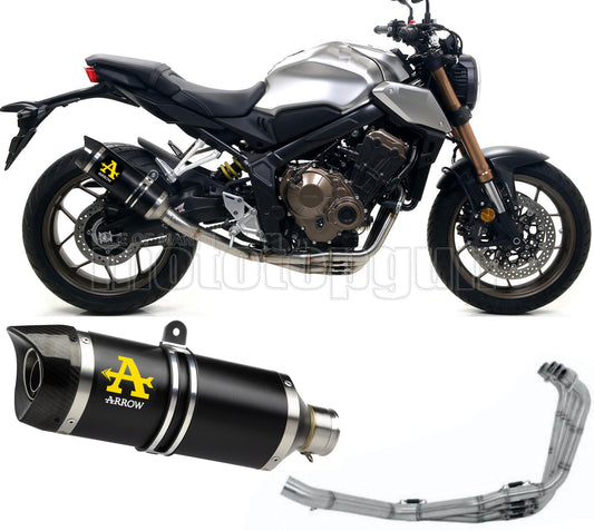 SCARICO OMOLOGATO ARROW THUNDER IN ALLUMINIO NERO CON FONDELLO IN CARBY COMPATIBILE CON HONDA CB 650 R 19/22