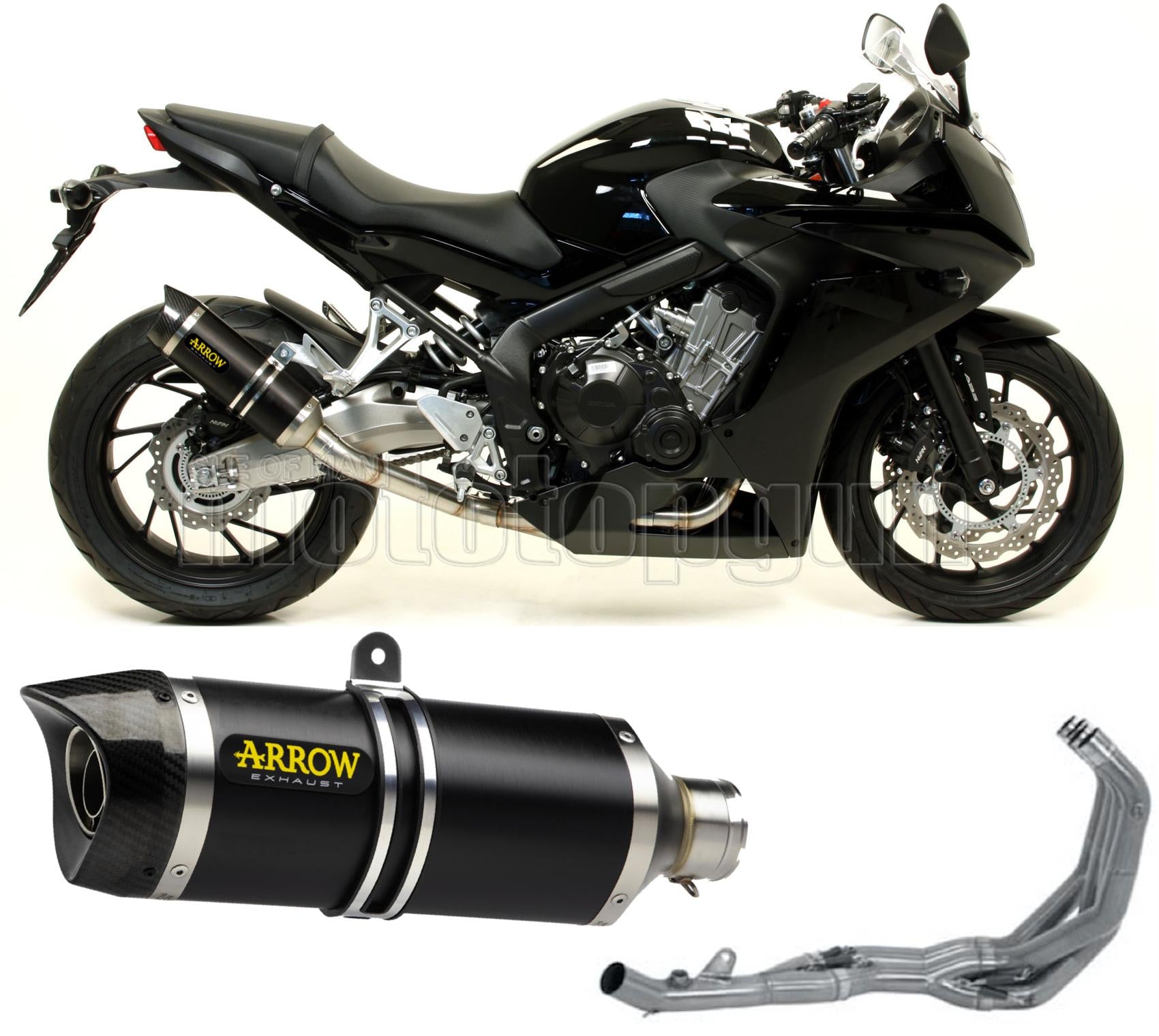 SCARICO OMOLOGATO CATALIZZATO DIAMETRO 60 ARROW THUNDER IN ALLUMINIO NERO CON FONDELLO IN CARBY COMPATIBILE CON HONDA CBR 650 F 14/18