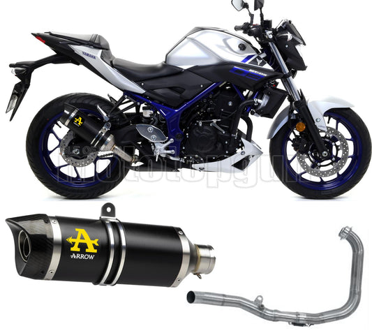 SCARICO OMOLOGATO CATALIZZATO ARROW THUNDER IN ALLUMINIO NERO CON FONDELLO IN CARBY COMPATIBILE CON YAMAHA MT03 MT-03 18/19