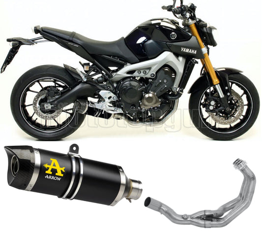 SCARICO COMPLETO OMOLOGATO OPEN ARROW THUNDER IN ALLUMINIO NERO CON FONDELLO IN CARBY COMPATIBILE CON YAMAHA MT09 MT-09 13/20