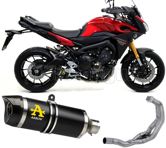 SCARICO COMPLETO OMOLOGATO OPEN ARROW THUNDER IN ALLUMINIO NERO CON FONDELLO IN CARBY COMPATIBILE CON YAMAHA MT09 MT-09 TRACER 15/20